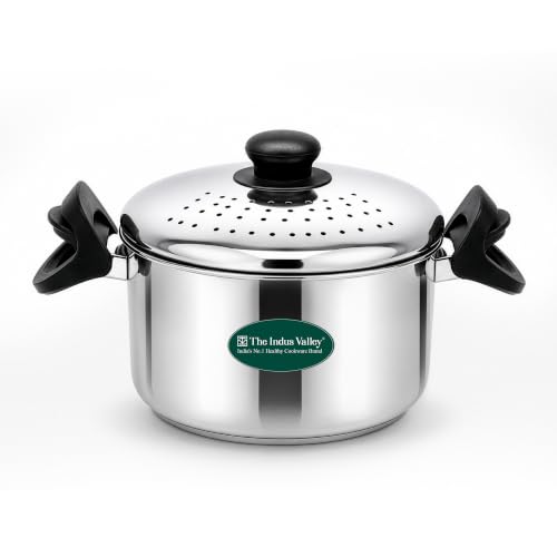 The Indus Valley Stainless Steel 3.5ltr Strainer Pot/Rice Pot for Noodles, Pasta, Corn, SOYA, Vegetables & Rice | Induction &...
