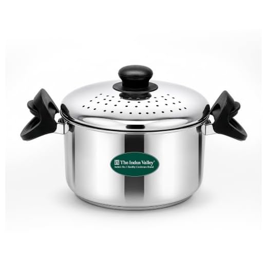 The Indus Valley Stainless Steel 3.5ltr Strainer Pot/Rice Pot for Noodles, Pasta, Corn, SOYA, Vegetables & Rice | Induction & Gas Friendly | 3-Layer Thick Bottom