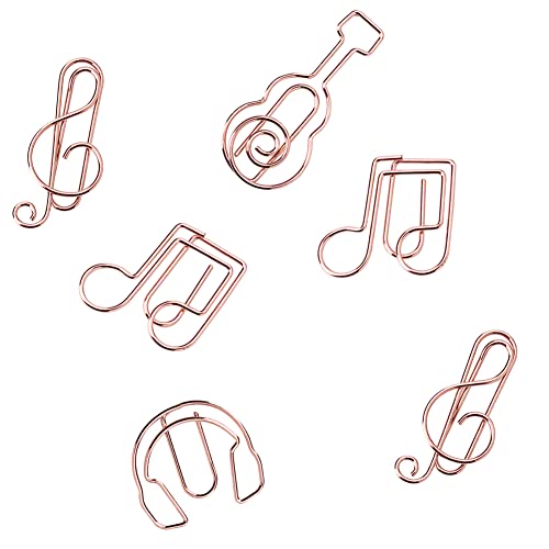 LLHDKF 40 Pcs Rose Gold Metal Office Supplies Decorative Paper Clips - Music Note, Headphone, High Tone, Guitar Shapes