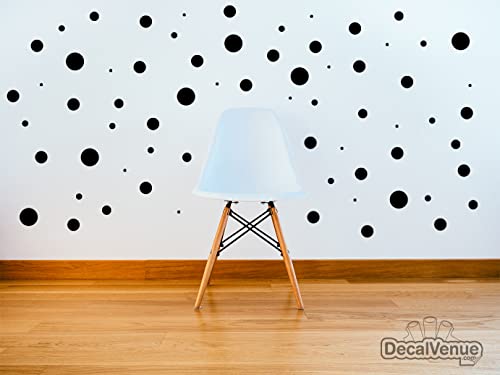 Set Of 100 (Black) Vinyl Wall Decals - Assorted Polka Dots Stickers - Removable Adhesive Safe On Smooth Or Textured Walls Round Circles Bathroom Kids Room Nursery Decor #TOP1