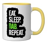 Dab Pose Eat Sleep Dab Repeat Funny Dabbing Ceramic Mug, Yellow/White