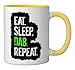 Dab Pose Eat Sleep Dab Repeat Funny Dabbing Ceramic Mug, Yellow/White