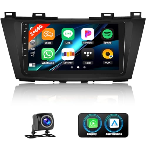 Car Radio Stereo for Mazda 5 CW 2010-2015,2+64G Android 13 Wireless Carplay Android Auto,9 Inch Touchscreen Car Radio GPS WiFi Bluetooth FM/RDS EQ SWC Dual USB/AUX-in Backup Camera