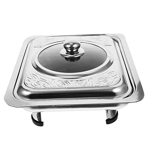 Hoement Vassoio Rettangolare in Acciaio Acciaio Per Buffet Piatto Per Alimenti Da Cucina Con Coperchio Trasparente Angoli Arrotondati Facile Da Pulire Resistente e Funzionale