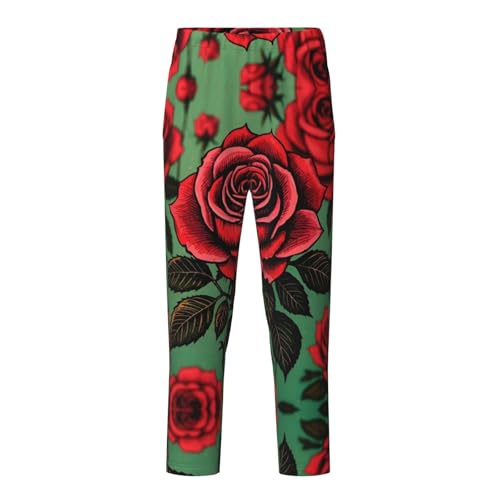 Pajama Pants Pajama Bottoms with Elastic Waistband Sleepwear Lounge PantsRose Flowers