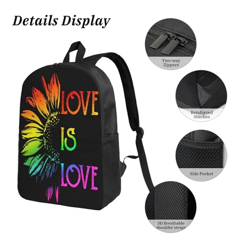 LGBT Rainbow Gay Pride Flag love is love sunflower_86452069 17 Inch Backpack Sets Lunch Bag Lightweight Daypack for Men Women 3Pcs3