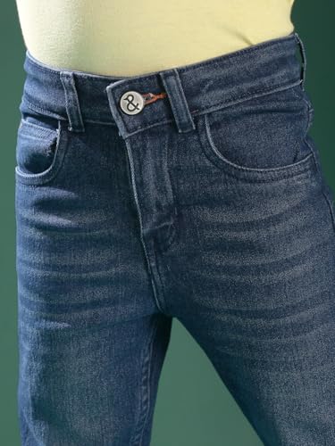 Image of Tales & Stories Boys Slim Fit Denim Jeans | 5-Pocket Stylish Mid-Rise Pants| Durable Cotton Denim Lycra with Button Closure | Casual Wear