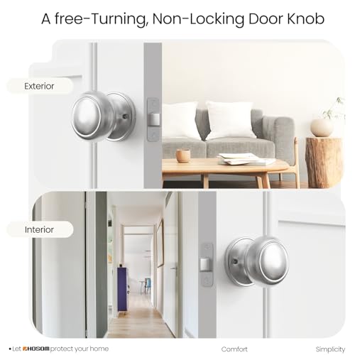 HOSOM Passage Door Knob, Satin Nickel Door Knobs Keyless Doorknobs for Interior Doors, Hallway, Closet and More, No Locking Door Handle, 1 Pack - Image 4