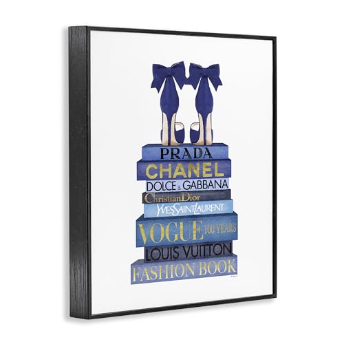 Image of Stupell Industries Blue Bow Heels Above Iconic Designer Books Wall Art, 24x30, White