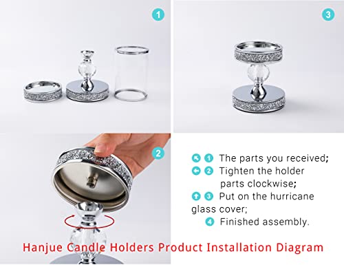 Hanjue Crystal Candle Holders for Pillar Candle, Metal Crystal Candle Holder for Home Decor, Centerpieces, Coffee Dining Table CH0509 (Silver (M))