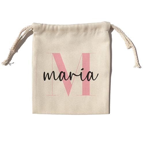 LolaPix Bolsa Tela Guarderia Personalizada con Nombre e Inicial. Bolsa Tela (17x20cm) / Mochila (37x44cm). Inicial Colores Pastel. Modelo Kids