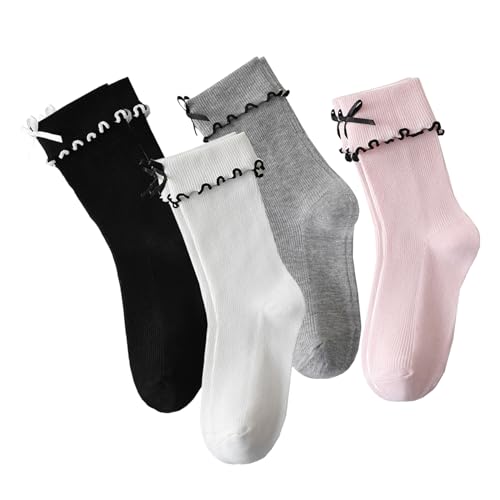 Womens Ruffle Frilly Socks Cuff Cotton Candy Color Crew Socks Dress Socks
