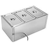 220V Commercial Food Warmer 3-Tablett Electric Food Warmer 850W Edelstahl Bain Marie Buffet Food Warmer Dampftisch für Catering und Restaurants