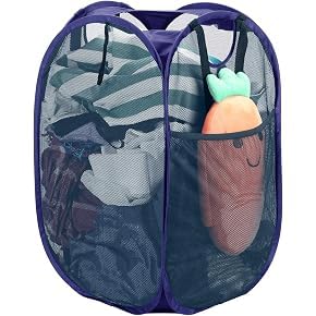 Foldable Mesh Laundry Basket with Handles, Nylon Multicolour | Pop-Up Design, Breathable Mesh, Collapsible Storage, Portable & Durable, Clothes Hamper-image-37
