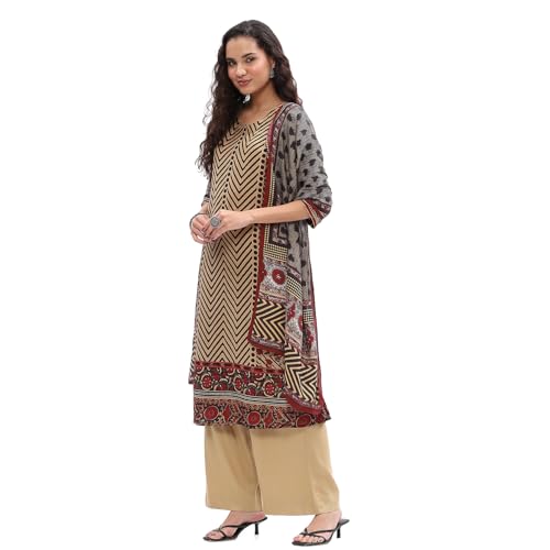 Image of BIBA Women Modal Asymmetric Printed Suit Set