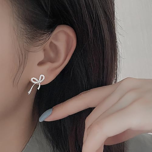 Reffeer Solid 925 Sterling Silver CZ Bow Stud Earrings for Women Teens Ribbon Stud Earrings Bowknot Drops2