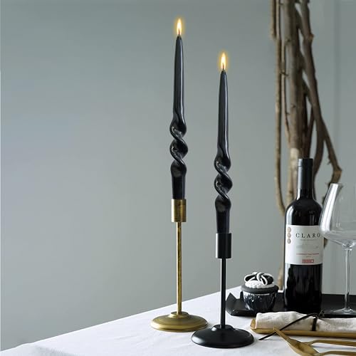 Image of Twisted Taper Candle Smokeless Candles Black Spiral Candlesticks 9.5 Inch Unscented Handmade Long-Lasting Burn Dinner Candles Set for Holiday Wedding Party Seasons Home Decoration