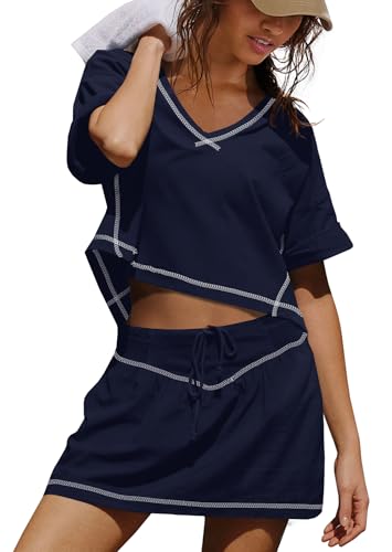 Panadila Womens Workout Set 2 Piece Outfits Skirt Set Matching Sets Crop Tops and Skirt with Shorts Sets with Pockets2