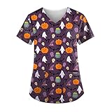 Saymany Kasack Damen Pflege Motiv mit Motiv Weihnachten T-Shirt Schlupfkasack Kurzarm V-Ausschnitt Schlupfhemd Berufskleidung Krankenpfleger Uniformen Pflege Tops