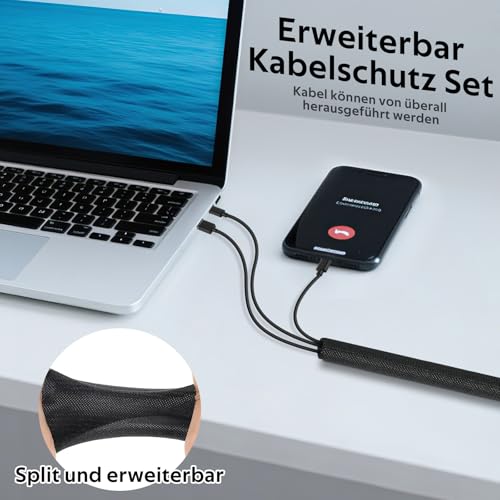 CoKeeSun Kabelschläuche 3 Meter-10mm, 14 Stück Hund und Katze Kabelschutzgitter Set, Flexibler Textilien Kabelmantel, Kabelmanagement für Schreibtisch, TV, Computer, PC, Kabelschutz