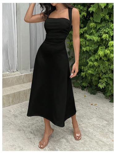 SOLY HUX Women's Square Neck Formal Dress Sleeveless Flowy A Line Ruched Waist Elegant Long Dresses3