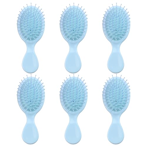 ZMOIVOK 6 pcs Mini Hair Brush,Travel Detangling Brush with Exquisite Packaging Box,Mini Brush for Most Hair Types,Bridesmaid Party Christmas Stockings Filling Wet Hair Brushes (Blue)