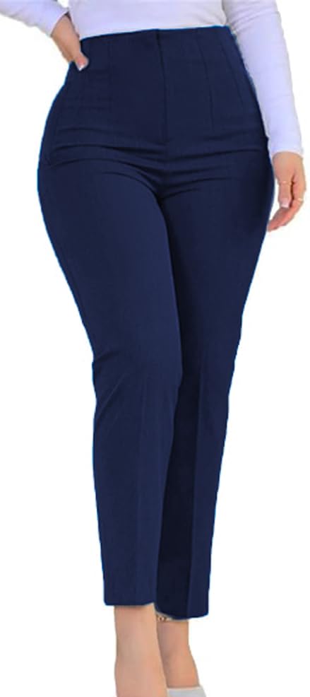 Kubsid Womens Straight Leg Pants 2025 High Waisted Stretchy Business Casual Work Pants Dress Office Trousers with Pockets Navy Size Large