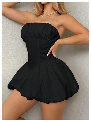 Image of SHENHE Women's Bubble Tube Top Dress Off Shoulder Puffy A Line Y2K Corset Dress Black Large