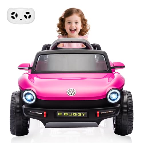 GarveeLife 12V Kids Ride On Car Licensed Volkswagen Beetle Electric Ride On Toy for Toddlers 4 Wheeler Vehicle with Parental Remote, Battery Level Dis