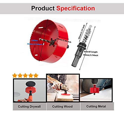 SagaSave 95mm HSS Bi-Metal Hole Saw with Corn Hole Drilling Cutter - Image 2
