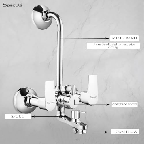Image of Nyra 3 In 1 Wall Mixer with Hand Shower 1.5 Meter Hose | Multi Flow Handshower Set | Chrome Finish Premium Bathroom Shower Set | Wall Mixture