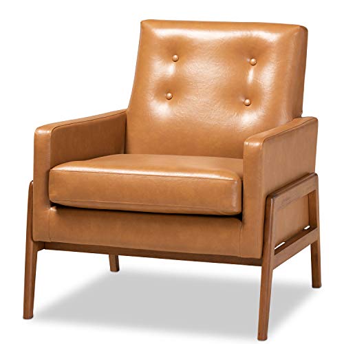 Baxton Studio Faux Leather Upholstered And Walnut Finished Wood Lounge Chair #TOP1