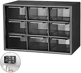 EsLuker.ly Mini Plastic Drawer Organiser, 9 Drawer Small Desktop Storage Drawers Box for Cosmetic Makeup Office Supplies Crafts Jewelry | Mini Parts Organizer (Black)