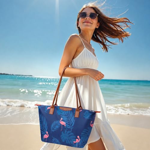 Image of Tote Bag for Women, Casual Hobo Foldable Shoulder Zipper Handbag | Water Repellent Nylon with Leather Handles Fit 15 inch Laptop for Work Weekender Travel Commute