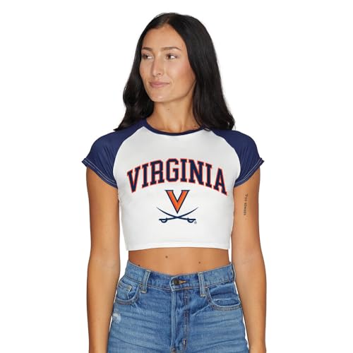 Lojobands Women's Tailgate Outfit College Game Day Team Tee T-Shirt Crop Top (Large, UVA Virginia Cavaliers)