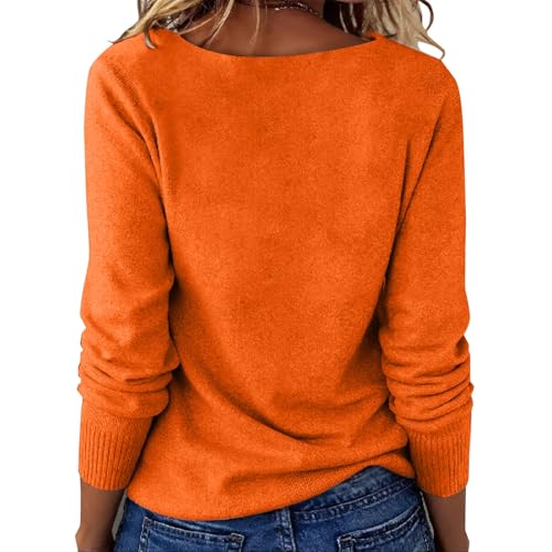 Women's Lightweight Cowl Neck Sweater Long Sleeve Fall Knit Top 2026 Orange - image 5
