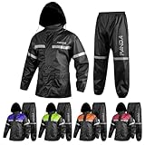 Motorcycle Rain Suits for Men & Women Biker's All Season Waterproof Reflective Riding Outdoors 2 Pieces Motorbike Rain Gear (BLACK, LARGE)