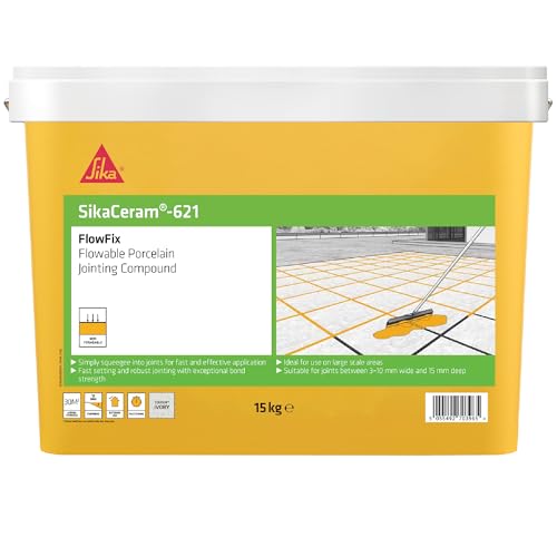 Sika SikaCeram 621 FlowFix Jointing Compound for Flowable Porcelain, Ceramic Paving and Grout Jointing Compound - Ivory - 15 kg - 30 sq.m