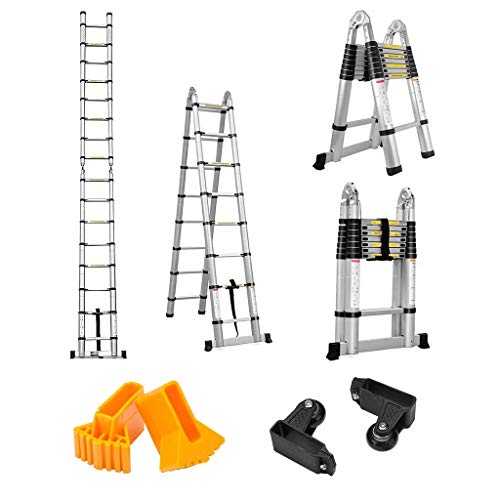Preisvergleich Produktbild TQ 5M Teleskopleiter Klappleiter ausziehbare Leiter Aluleiter Mehrzweckleiter Ausziehleiter Stehleiter Anlegeleiter aus hochwertigem Alu Teleskop-Design 150 kg Belastbarkeit