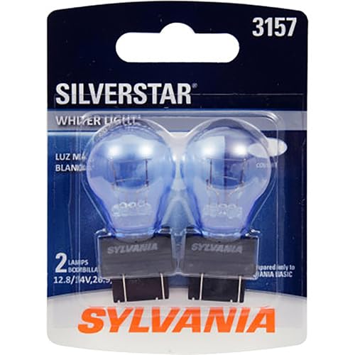 SYLVANIA - 3157 SilverStar Mini Bulb - Brighter and Whiter Light, Ideal for Daytime Running Lights (DRL) and Back-Up/Reverse Lights (Contains 2 Bulbs)
