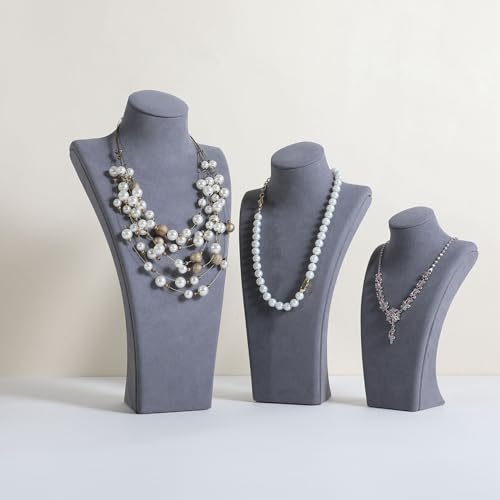 GemeShou Grey necklace storage organizer for sale, Velvet necklace holder stand, jewelry bust display stands, Jewelry Mannequin for Countertop, Showcase【Grey-Large height 12.4 inch】 by GemeShou - Used condition - Image 2