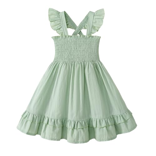 Toddler Girl Dress Summer Sleeveless Ruffle Green Dresses for Toddler Dress Casual Family Photos Beach Sundress (Green 12-18 Months)