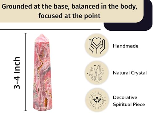 Image of Certified Rhodochrosite Crystal Tower Obelisk Point For Chakra, Healing And Balancing - Aaa Grade Original Certified Gemstone Agate For Reiki Meditation Yoga Spiritual (3-4 Inches)