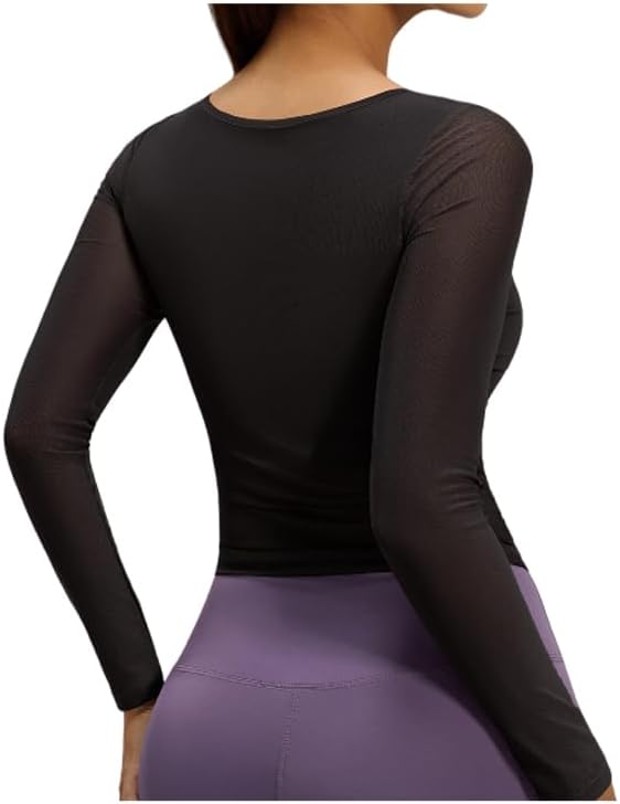 Women's Long Sleeve Yoga Tops Breathable Mesh Workout Shirts in Bra Pilates Athletic Tops with Strap - Image 3