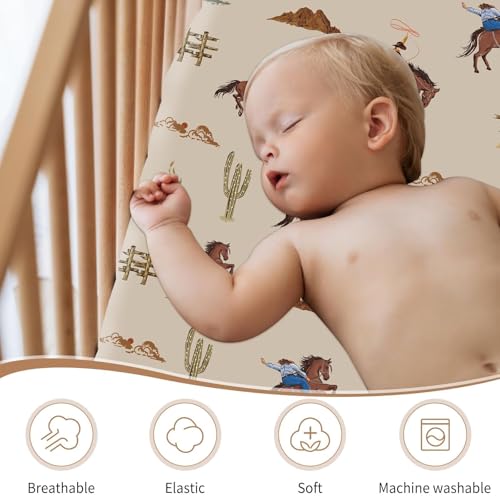 Image of 4 Pack Western Cowboy Crib Sheets Set - Fits Standard 52 inchx28 inchx8 inch Crib & Toddler Mattress, Soft Breathable Polyester Baby Nursery Bedding, Cowboy Cow Print Fitted Sheets for Boys
