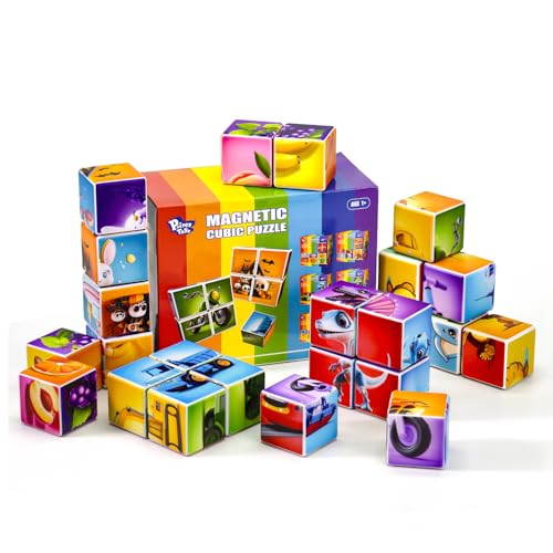 Image of Pairez Toys Magnetic Building Blocks for Toddlers, 6 Theme Puzzle Cube Sets | 24 PCS Magnetic Cubes Create 36 Different Patterns, Sensory Montessori Travel Toys for Kids, Classroom Must-Haves