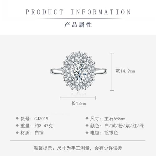 Cubic Zirconia Adjustable Rings for Women, 6 * 8MM CZ Open Statement Wedding Promise Rings for Her3