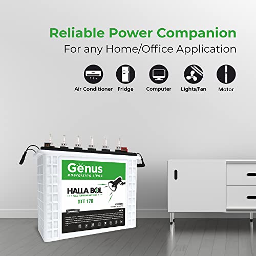 Image of Genus Hallabol GTT170 Tall Tubular 150 AH Inverter Battery for Home, Office or Solar Use, 60 Months Warranty, White