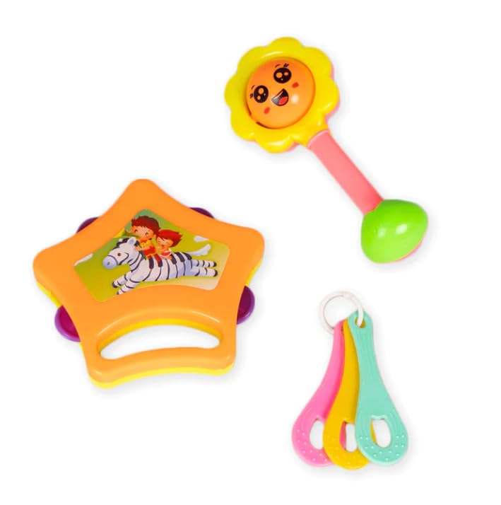 PLUSPOINT Sweet Musical Sound Colorful Attractive Rattle Set for Baby with Tambourine Key teether Cute Rattle Set for Baby 3 rattles (B0CGZSJ6YB) Amazon Price History, Amazon Price Tracker