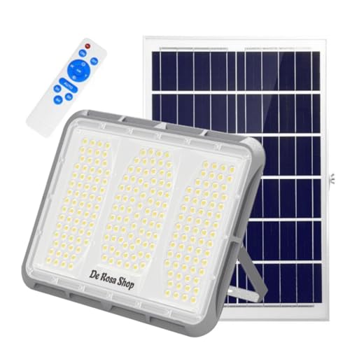 DE ROSA SHOP Lampione Solare da Esterno 600W con Sensore Crepuscolare e 150 LED, Faretto Solare per Giardini, Cortili e Aree Esterne